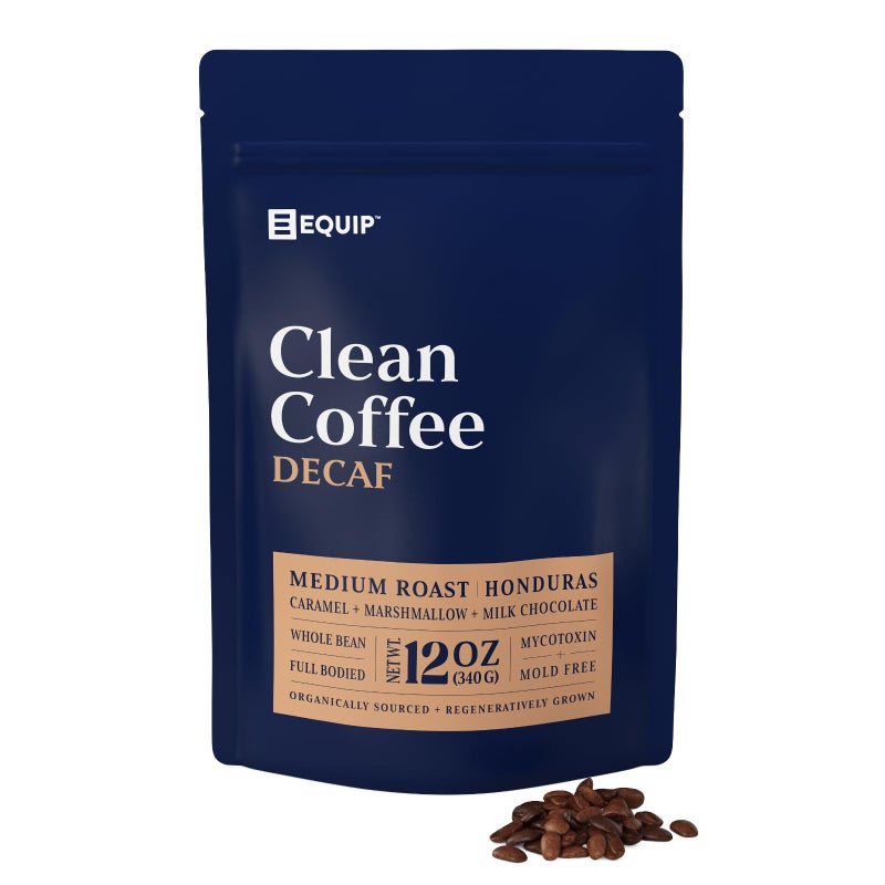 Equip Foods Decaf Clean Coffee | Gold Standard, Certified Organic, Fair Trade, Regenerative | Medium Roast, Whole Bean, Honduras | Caramel+Marshmallow+Milk Chocolate - Image 1